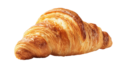 Fresh, buttery croissant on a white isolated background.