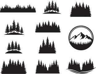 Forest Silhouette Collection: A meticulously curated collection of forest silhouettes showcases the beauty and diversity of trees, landscape, and nature through minimalist design.