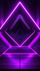Glowing Purple Diamond Tunnel on Dark Background Digital Art Neon Light Geometric Tunnel, Technology Background, Cinematic Red Warning Visual