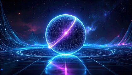 Glowing Sphere with Bright Light Flare on Dark Abstract Background with Pink and Purple Accents Cinematic Dramatic Effect