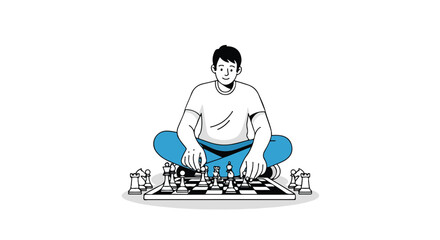Concentrated strategist engaging in a thoughtful chess match displayed in a contemporary artistic style
