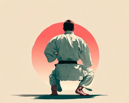 Martial artist in a stance, minimalist style - Powered by Adobe