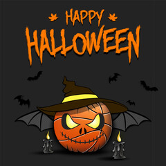 Happy Halloween. Basketball ball as pumpkin