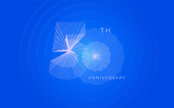 Anniversary Celebration Date Emblem Badge, Abstract 50th Logo Blue Background for Invitation Greeting Card, Corporate Jubilee Sign, Commemorate Occasion Symbol. Wavy Guilloche. Vector Illustration