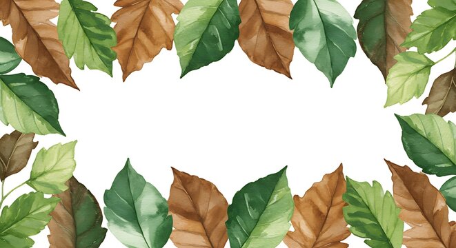 Watercolor leaf border with copy space for design or decoration element - Powered by Adobe