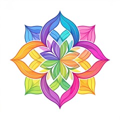 Vibrant, colorful symmetrical flower mandala design