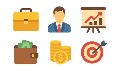 Professional business and finance icons in flat design for presentations and charts