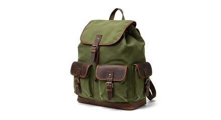 Stylish Green Canvas Backpack with Leather Accents for Everyday Adventures