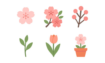 Colorful flat flower icons set with sakura and tulip