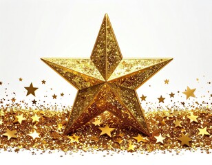 Golden star on a bed of glittering gold stars