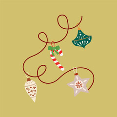Christmas holiday icons with festive elements and decorations