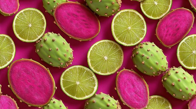 Refreshing Mix of Prickly Pear Fruit and Lime Slices Background - Powered by Adobe
