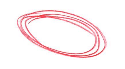 Hand drawn red pencil lines, circles, stripes and squiggly lines on transparent background.