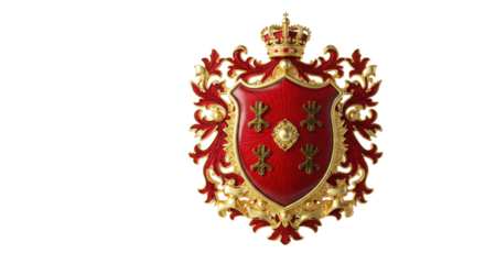 Red heraldic coat of arms with gold fleur-de-lis isolated PNG with Transparent Background
