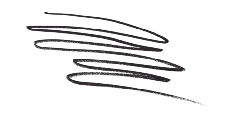 Hand drawn black pencil lines, circles, stripes and squiggly lines on transparent background.