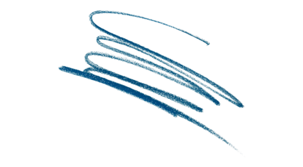 Hand drawn blue pencil lines, circles, stripes and squiggly lines on transparent background.