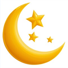 Simple yellow moon and stars icon vector illustration on white background