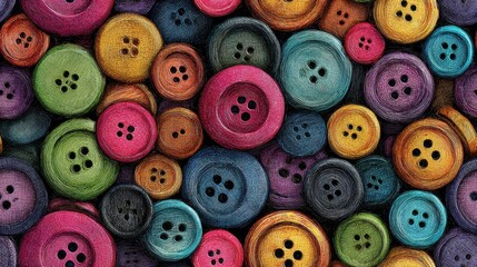 Obraz premium Vibrant Assortment of Thread Wrapped Buttons Creating a Seamless Texture Background