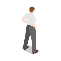 Isometric view of a man standing with his back turned, isolated on transparent background