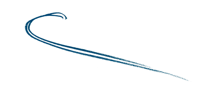 Hand drawn blue pencil lines, circles, stripes and squiggly lines on transparent background.