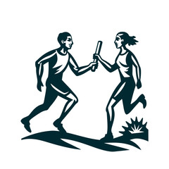 Stylized Relay Race: Baton Pass Silhouette Running Relay Stylised runner passing a simple baton stick