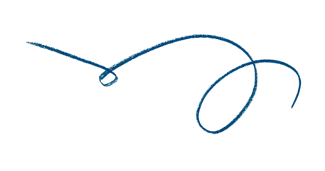 Hand drawn blue pencil lines, circles, stripes and squiggly lines on transparent background.