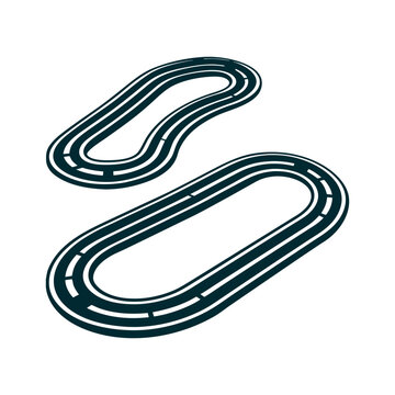 Abstract Race Track Illustration, Dark Teal on White Ball Race Track Two parallel lines curving representing a footpath