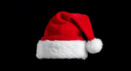 Classic Red Santa Hat with White Fur Trim on Black Background