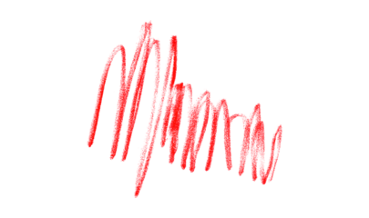 Hand drawn red pencil lines, circles, stripes and squiggly lines on transparent background.