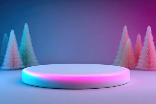 Brightly lit platform surrounded by colorful trees creating fest