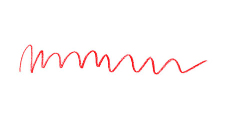 Hand drawn red pencil lines, circles, stripes and squiggly lines on transparent background.