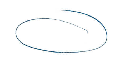 Hand drawn blue pencil lines, circles, stripes and squiggly lines on transparent background.