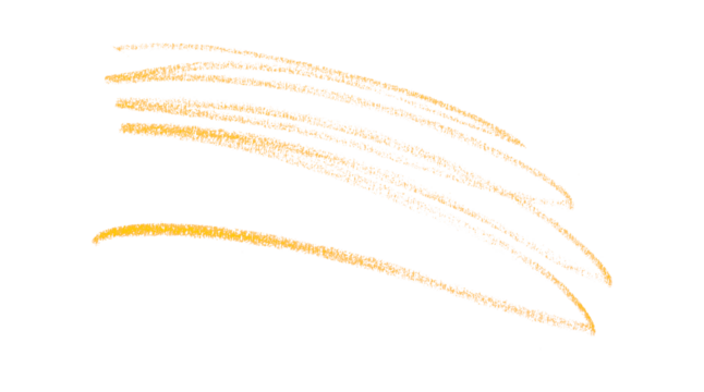 Hand drawn yellow pencil lines, circles, stripes and squiggly lines on a transparent background.