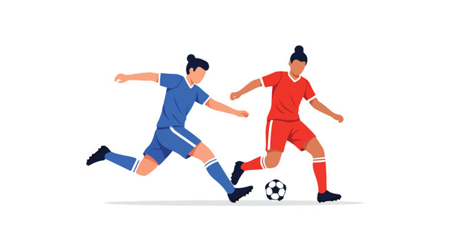 Dynamic depiction of two female soccer players in action, showcasing skill and determination on the field during intense match play