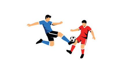 Dynamic soccer match illustration capturing two players in a high-energy showdown for ball control and competitive spirit displayed on a field of play