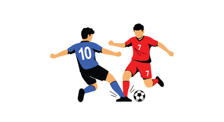 Dynamic soccer players compete for the ball, showcasing athleticism and teamwork in a vibrant illustration designed for sports enthusiasts