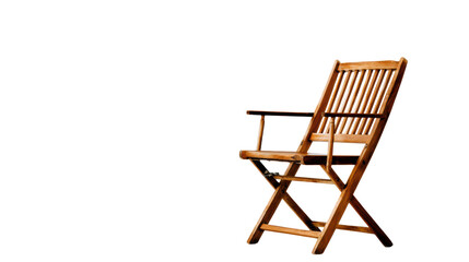 Wooden folding chair, elegant design, isolated on white background.