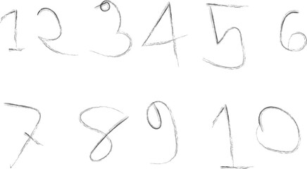 Hand Drawn Numbers Set, Sketch Style Numeric Digits 0 to 10 Isolated on White Background for Creative Design, Typography, Education and Decorative Elements