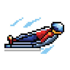 Fototapeta premium Pixel Art Luge Athlete Character Sprite, 16-bit Winter Sports Racer for RPG Game