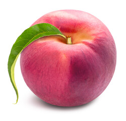 Japaness Peach, Hakuho pink Peach with leaf on white background, Peach premium fruit isolate on white with clipping path.