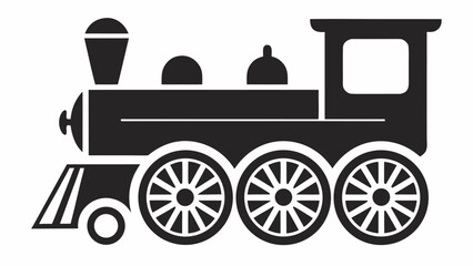 Illustration of a black and white steam train with three visible wheels and a prominent smoke stack design