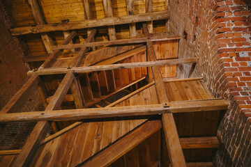 inside of a brick church tower