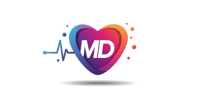 Vibrant heart shaped logo with initials and ekg line medical concept