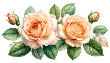 Classic peach rose flowers in botanical arrangement high resolution photo