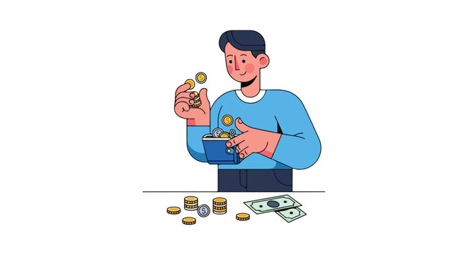 Man carefully sorting money into a wallet, illustrating financial planning and saving habits for a secure future