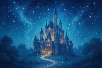 Fototapeta premium Magical castle under starry sky