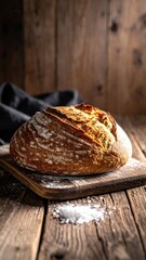 Artisan sourdough loaf on rustic wooden board (2)