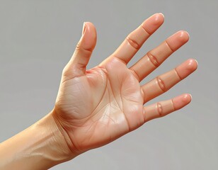 Close-up of a fair-skinned hand, palm up, fingers spread