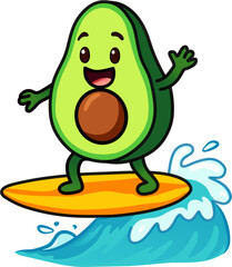 Vector cartoon avocado surfing isolated 