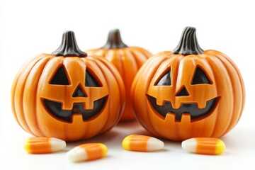 Obraz premium Smiling Jack O Lantern Pumpkins With Candy Corn